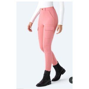 Halara Light Pink Barbiecore Skinny Cargo Pants With Faux Button & Front Pockets